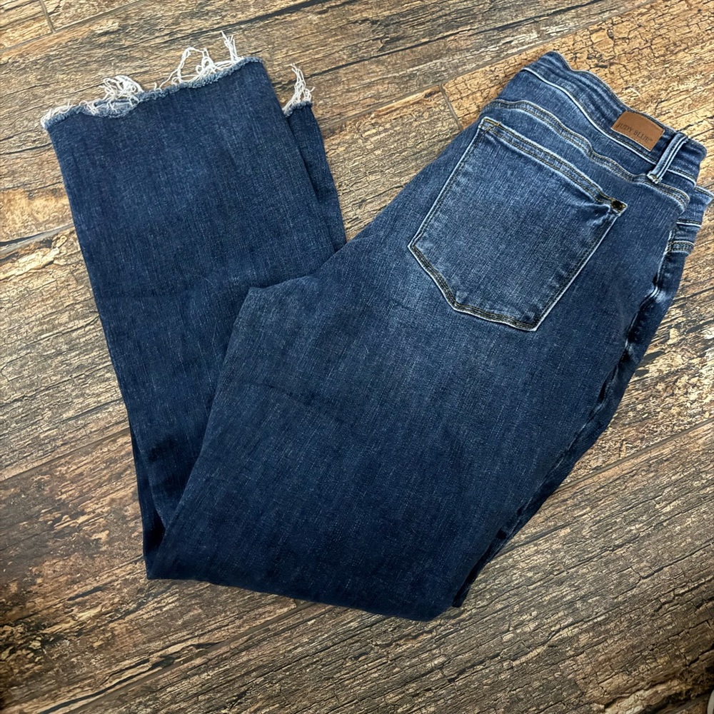 Judy Blue 18W Bootcut Jeans Raw Hem Dark Wash Stretch Denim